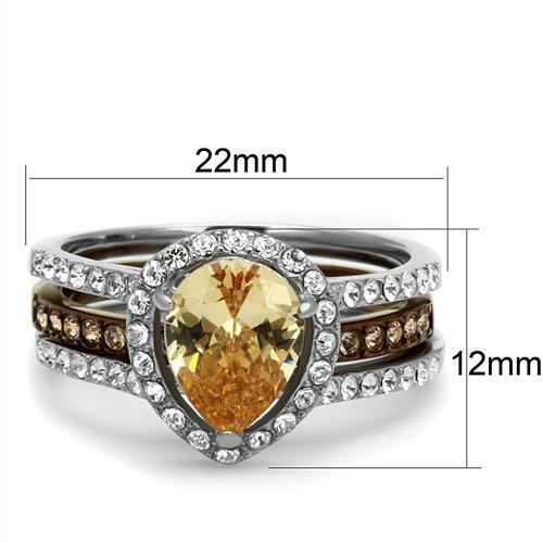 TK2961 - Stainless Steel Ring Two Tone IP Light Brown (IP Light coffee) Women AAA Grade CZ Champagne