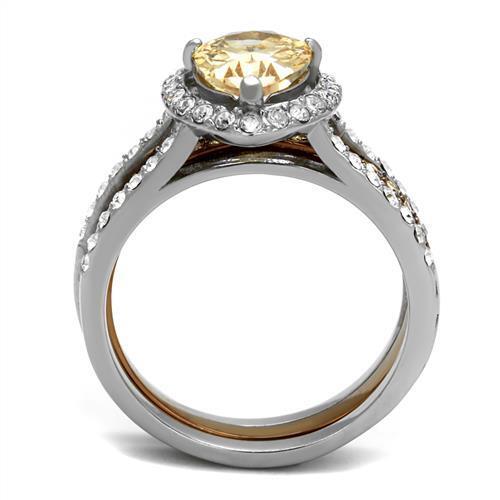 TK2961 - Stainless Steel Ring Two Tone IP Light Brown (IP Light coffee) Women AAA Grade CZ Champagne