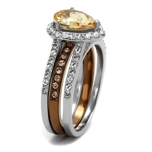 TK2961 - Stainless Steel Ring Two Tone IP Light Brown (IP Light coffee) Women AAA Grade CZ Champagne