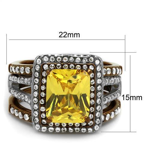 TK2962 - Stainless Steel Ring Two Tone IP Light Brown (IP Light coffee) Women AAA Grade CZ Topaz