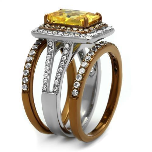 TK2962 - Stainless Steel Ring Two Tone IP Light Brown (IP Light coffee) Women AAA Grade CZ Topaz