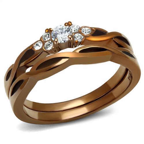 TK2963 - Stainless Steel Ring IP Coffee light Women AAA Grade CZ Clear