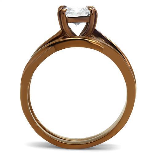 TK2964 - Stainless Steel Ring IP Coffee light Women AAA Grade CZ Clear