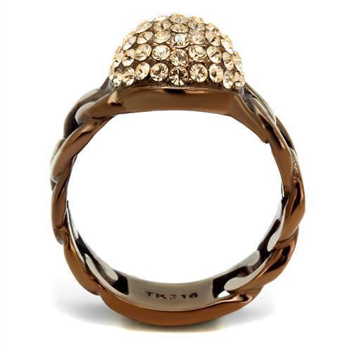 TK2965 - Stainless Steel Ring IP Coffee light Women Top Grade Crystal Light Peach