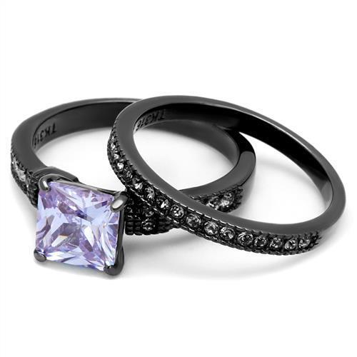 TK2970 - Stainless Steel Ring IP Light Black  (IP Gun) Women AAA Grade CZ Light Amethyst