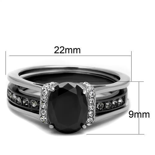 TK2971 - Stainless Steel Ring Two-Tone IP Black Women Synthetic Jet