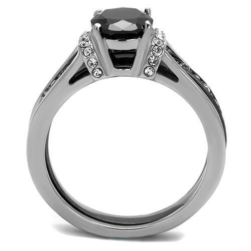 TK2971 - Stainless Steel Ring Two-Tone IP Black Women Synthetic Jet