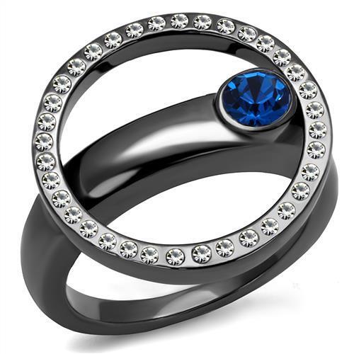 TK2974 - Stainless Steel Ring IP Light Black  (IP Gun) Women Top Grade Crystal Capri Blue