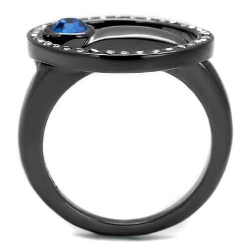 TK2974 - Stainless Steel Ring IP Light Black  (IP Gun) Women Top Grade Crystal Capri Blue