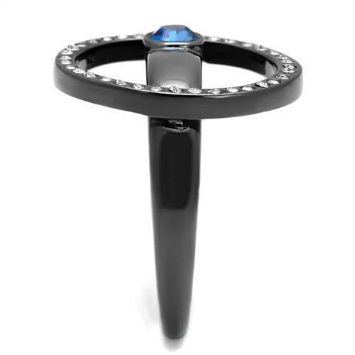 TK2974 - Stainless Steel Ring IP Light Black  (IP Gun) Women Top Grade Crystal Capri Blue