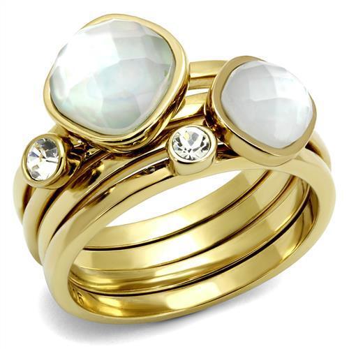 TK2975 - Stainless Steel Ring IP Gold(Ion Plating) Women Synthetic White