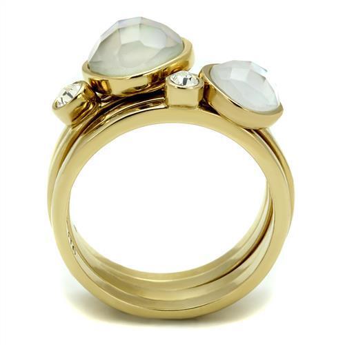 TK2975 - Stainless Steel Ring IP Gold(Ion Plating) Women Synthetic White