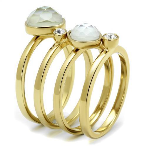 TK2975 - Stainless Steel Ring IP Gold(Ion Plating) Women Synthetic White