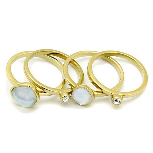 TK2975 - Stainless Steel Ring IP Gold(Ion Plating) Women Synthetic White