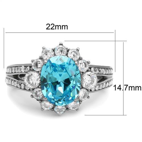 TK2977 - Stainless Steel Ring High polished (no plating) Women AAA Grade CZ Sea Blue