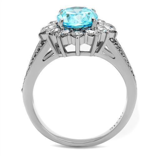 TK2977 - Stainless Steel Ring High polished (no plating) Women AAA Grade CZ Sea Blue