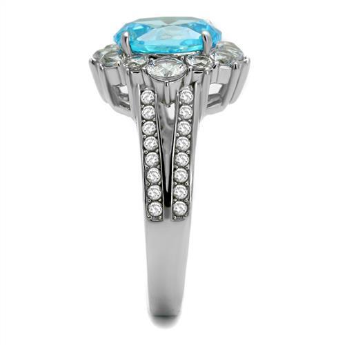 TK2977 - Stainless Steel Ring High polished (no plating) Women AAA Grade CZ Sea Blue