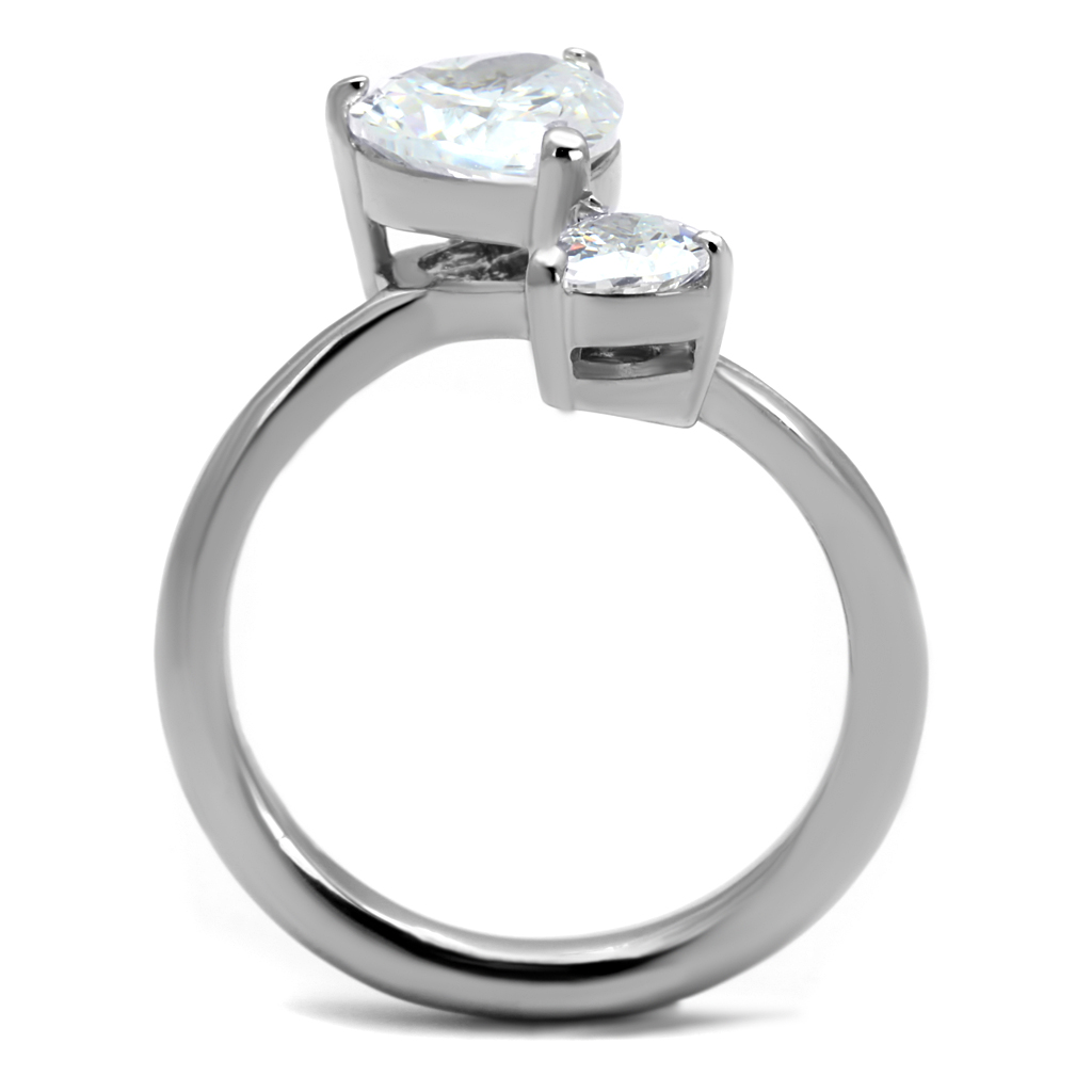 TK2981 - Stainless Steel Ring High polished (no plating) Women AAA Grade CZ Clear