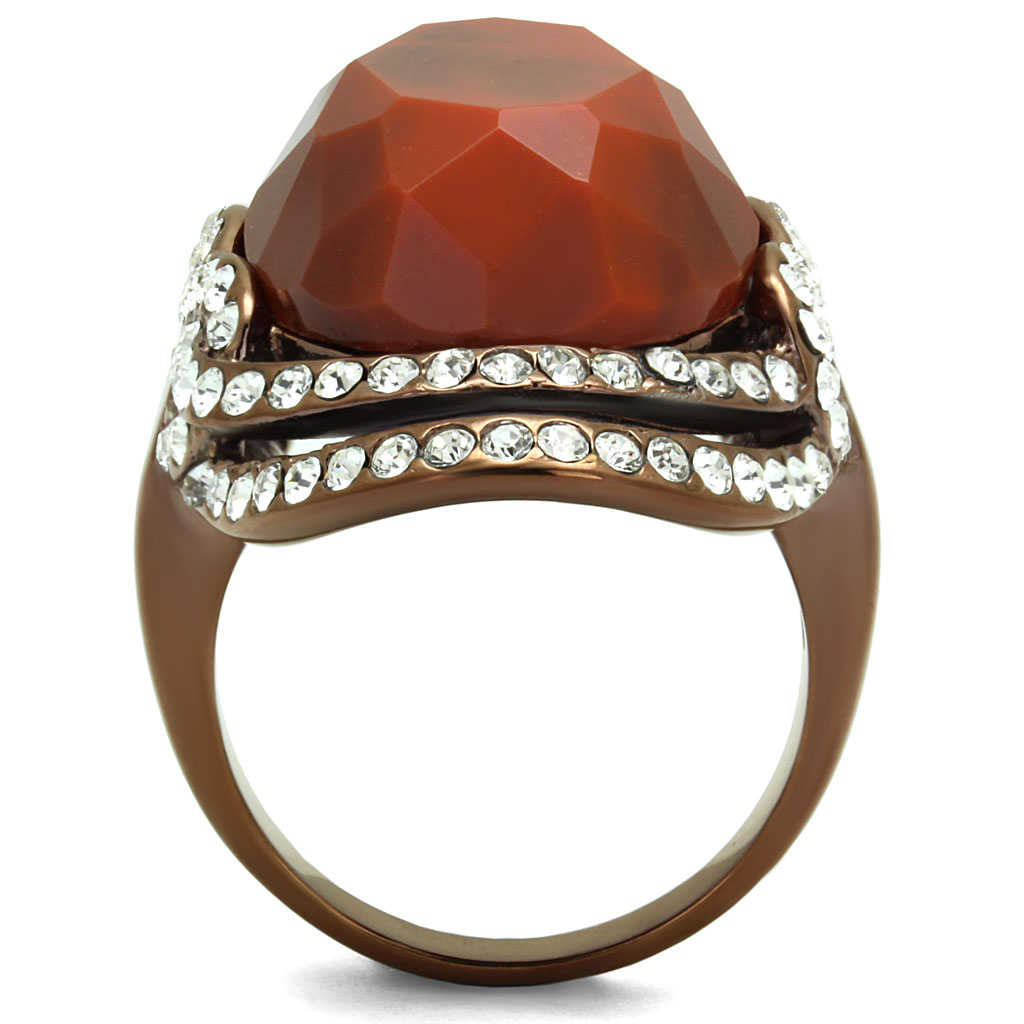 TK2984 - Stainless Steel Ring IP Coffee light Women Synthetic Orange