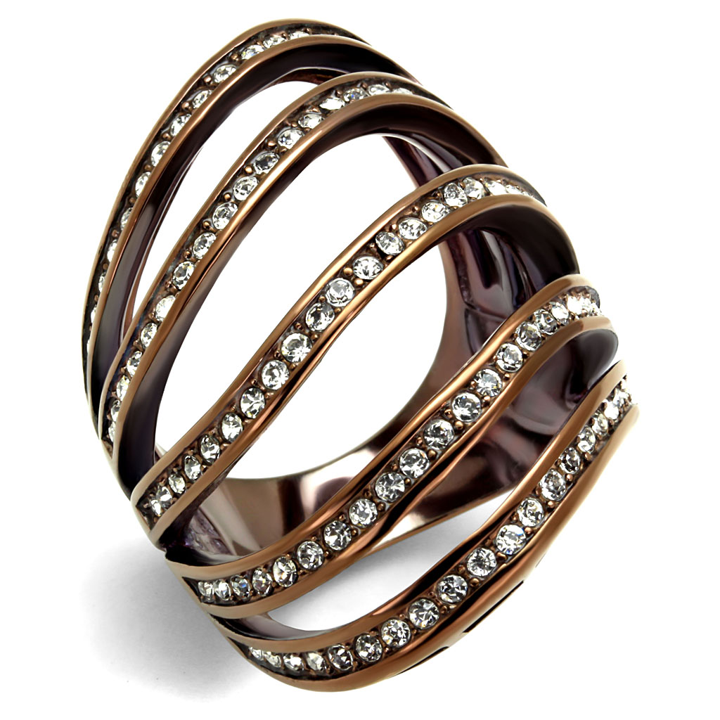 TK2985 - Stainless Steel Ring IP Coffee light Women Top Grade Crystal Clear