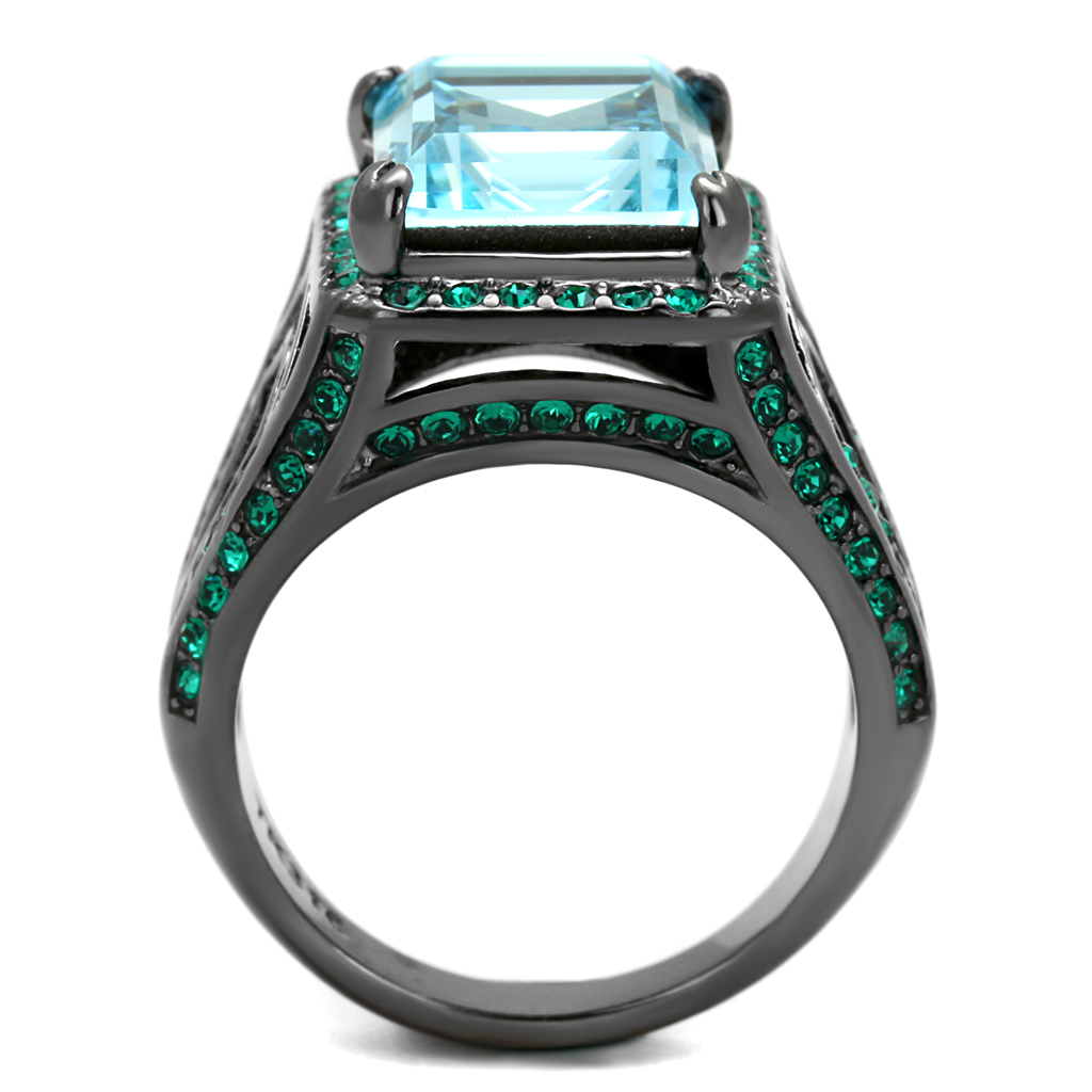 TK2988 - Stainless Steel Ring IP Light Black  (IP Gun) Women Top Grade Crystal Sea Blue