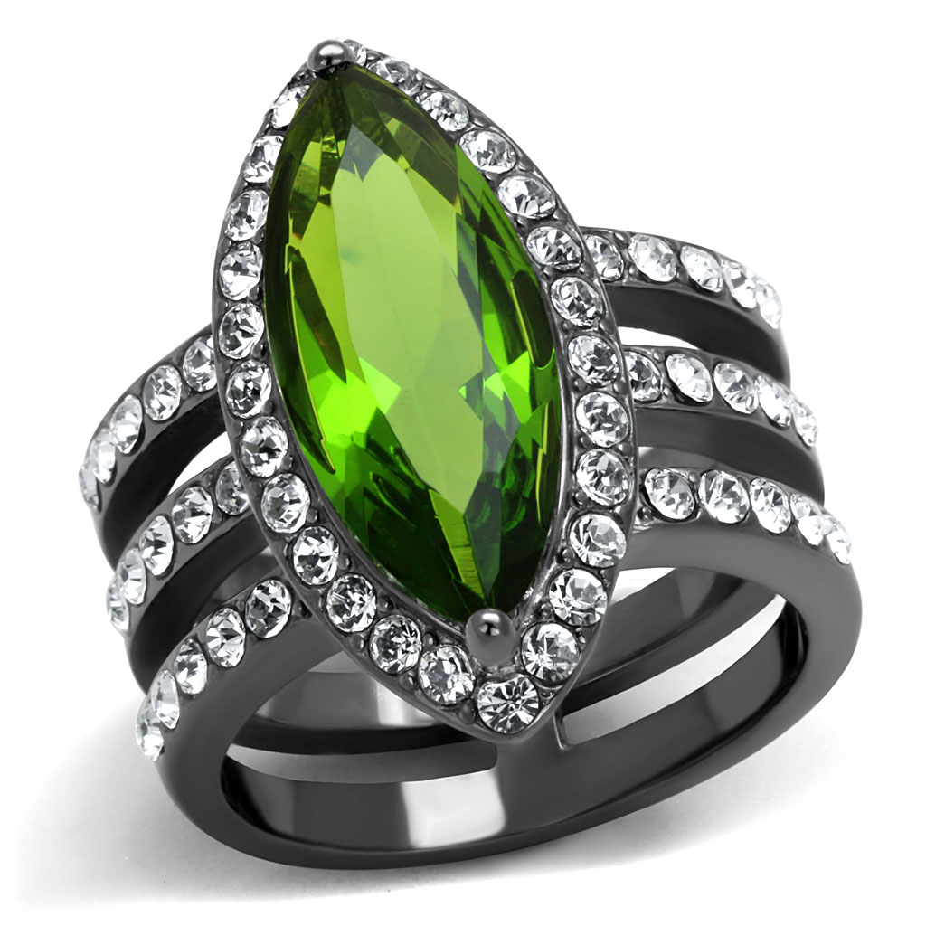 TK2989 - Stainless Steel Ring IP Light Black  (IP Gun) Women Synthetic Peridot