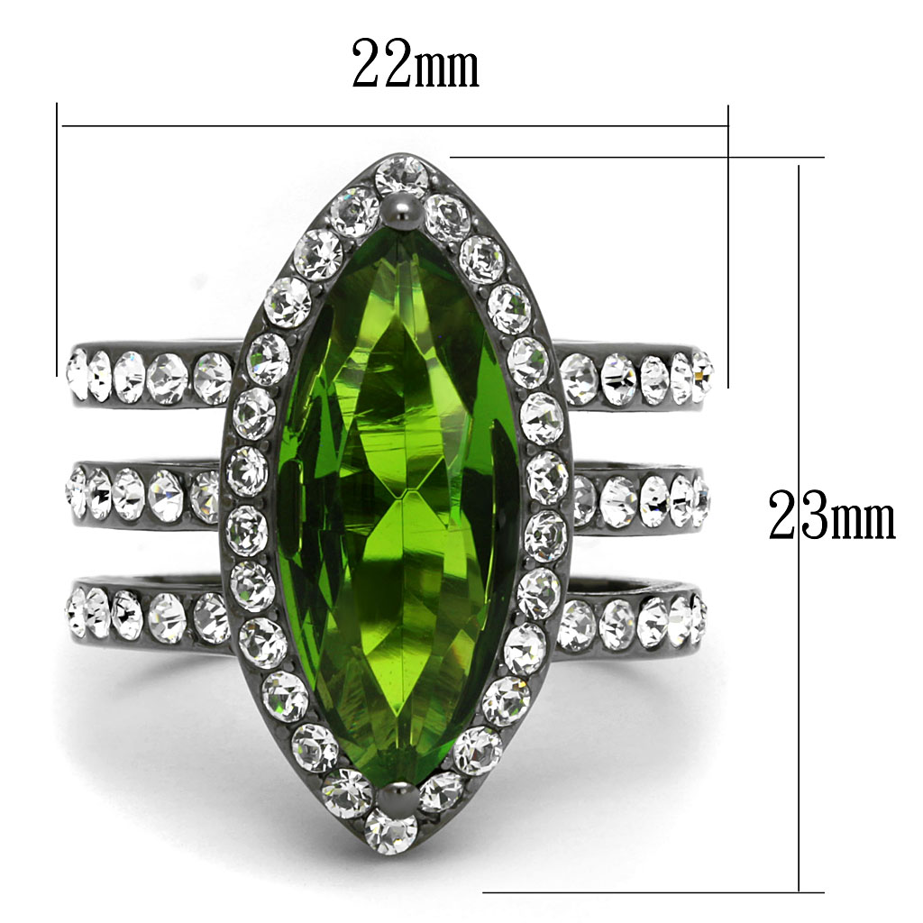 TK2989 - Stainless Steel Ring IP Light Black  (IP Gun) Women Synthetic Peridot