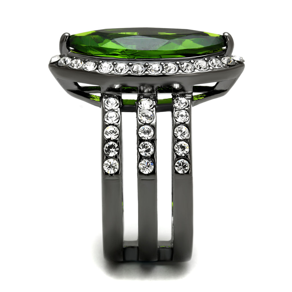 TK2989 - Stainless Steel Ring IP Light Black  (IP Gun) Women Synthetic Peridot