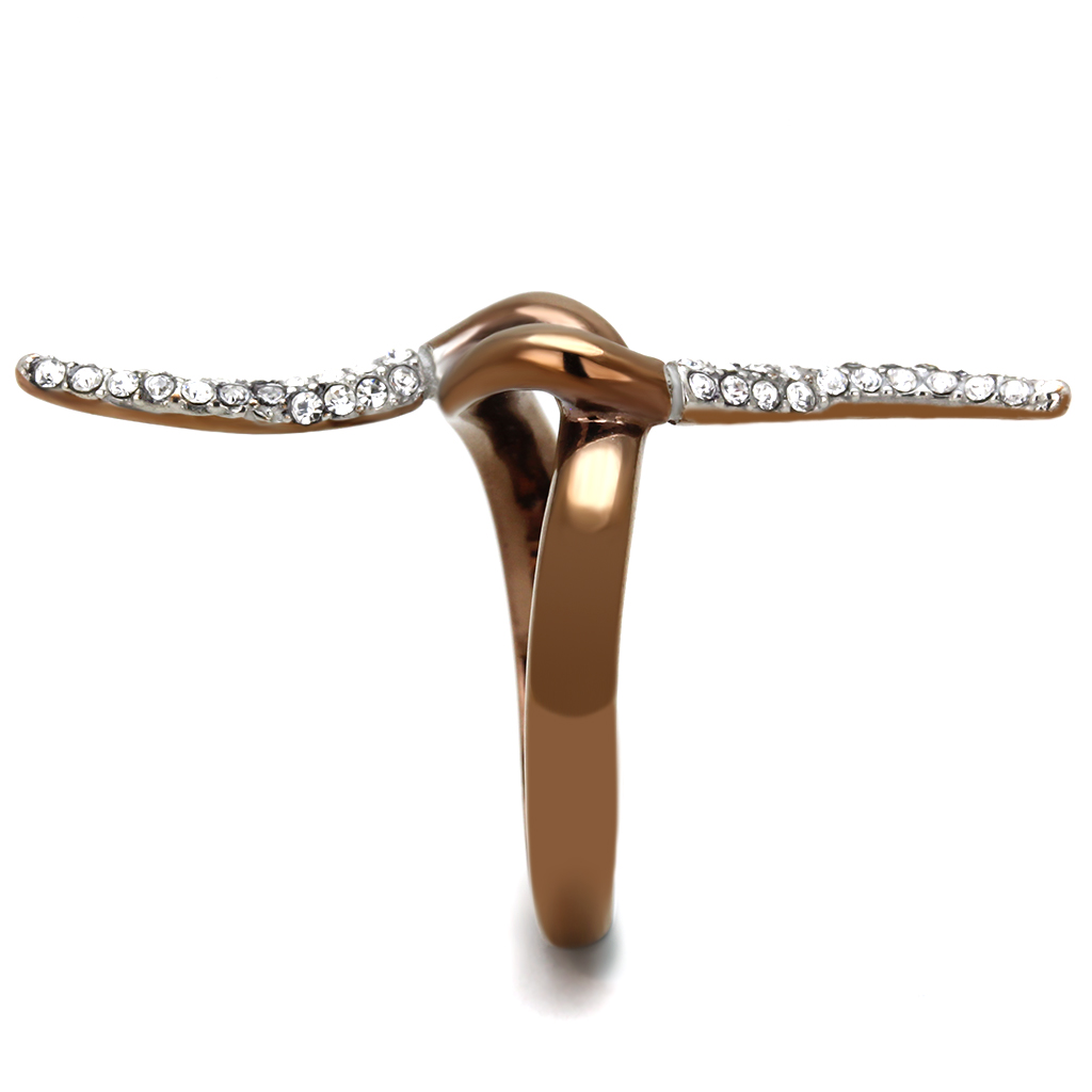 TK2991 - Stainless Steel Ring Two Tone IP Light Brown (IP Light coffee) Women Top Grade Crystal Clear