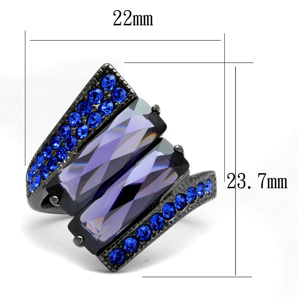 TK2996 - Stainless Steel Ring IP Light Black  (IP Gun) Women AAA Grade CZ Tanzanite