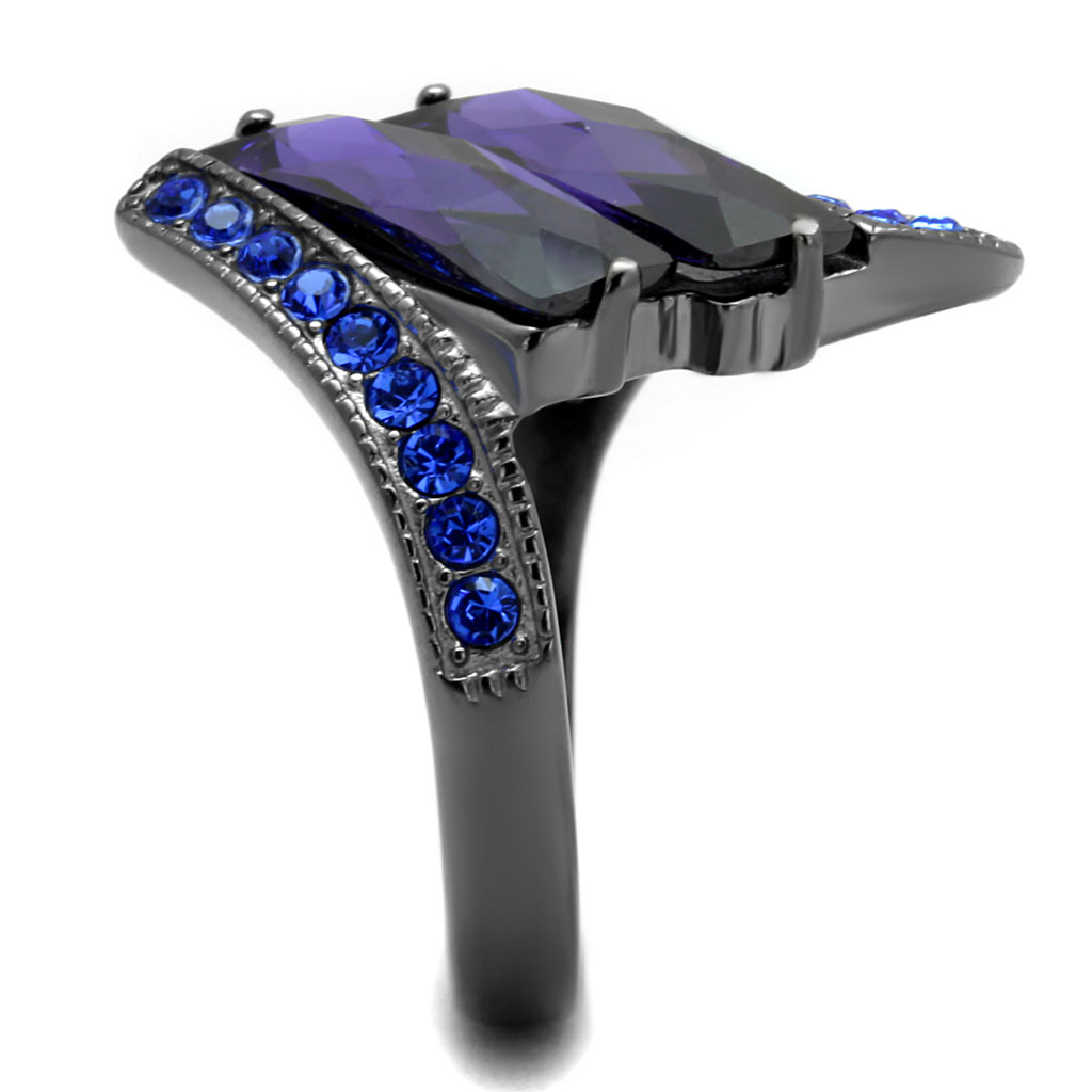 TK2996 - Stainless Steel Ring IP Light Black  (IP Gun) Women AAA Grade CZ Tanzanite