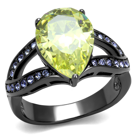 TK2997 - Stainless Steel Ring IP Light Black  (IP Gun) Women AAA Grade CZ Apple Green color