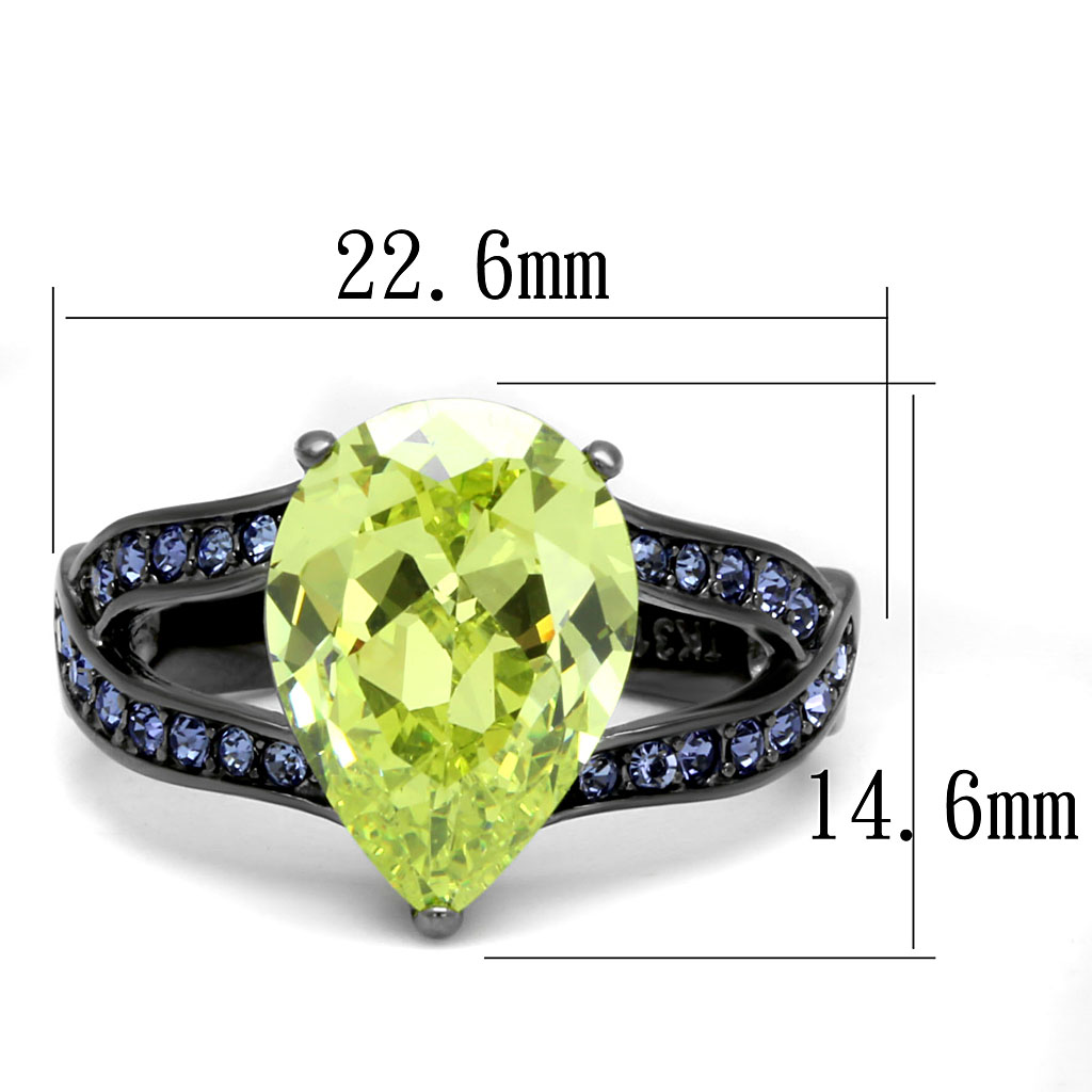 TK2997 - Stainless Steel Ring IP Light Black  (IP Gun) Women AAA Grade CZ Apple Green color