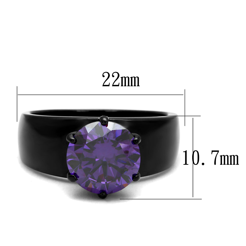 TK2999 - Stainless Steel Ring IP Black(Ion Plating) Women AAA Grade CZ Amethyst