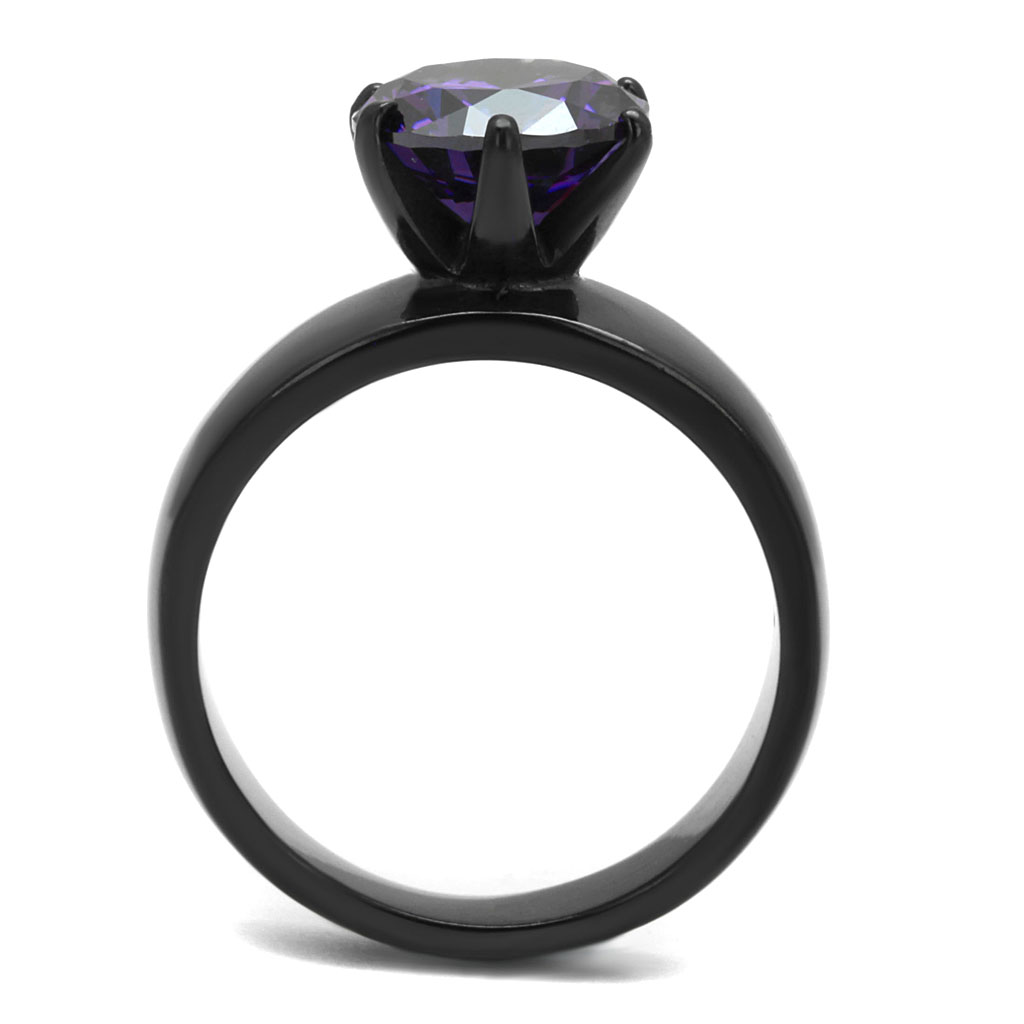 TK2999 - Stainless Steel Ring IP Black(Ion Plating) Women AAA Grade CZ Amethyst