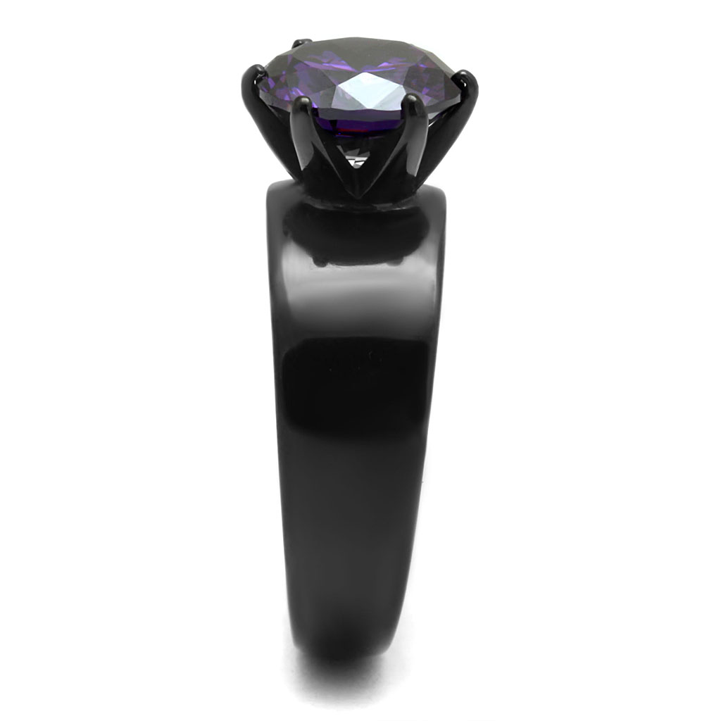 TK2999 - Stainless Steel Ring IP Black(Ion Plating) Women AAA Grade CZ Amethyst