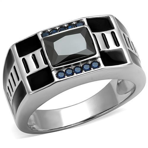 TK3002 - Stainless Steel Ring High polished (no plating) Men AAA Grade CZ Black Diamond