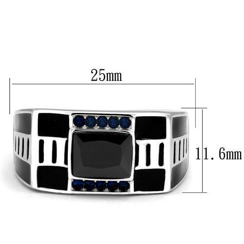 TK3002 - Stainless Steel Ring High polished (no plating) Men AAA Grade CZ Black Diamond