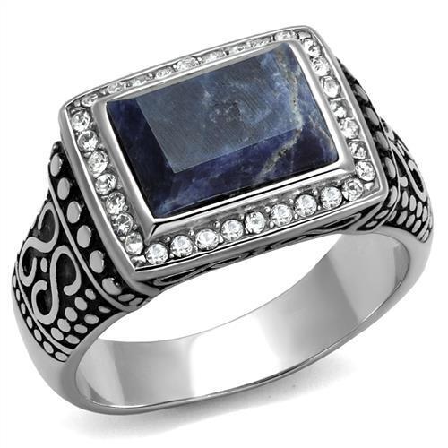 TK3003 - Stainless Steel Ring High polished (no plating) Men Semi-Precious Capri Blue