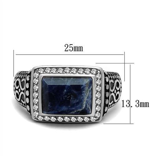 TK3003 - Stainless Steel Ring High polished (no plating) Men Semi-Precious Capri Blue