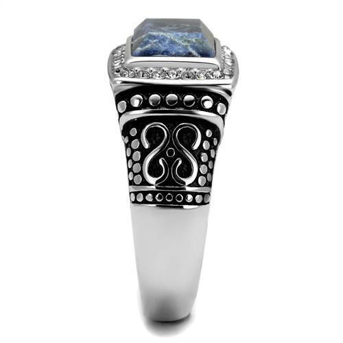 TK3003 - Stainless Steel Ring High polished (no plating) Men Semi-Precious Capri Blue