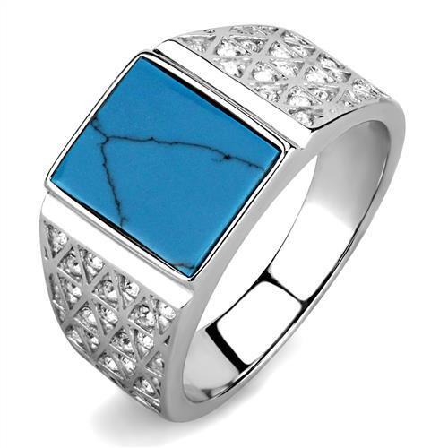 TK3004 - Stainless Steel Ring High polished (no plating) Men Synthetic Sea Blue