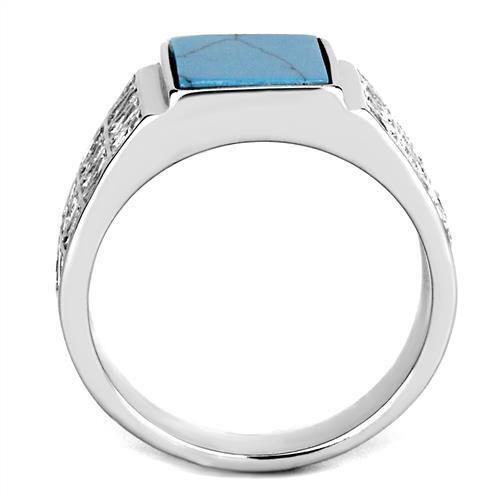 TK3004 - Stainless Steel Ring High polished (no plating) Men Synthetic Sea Blue