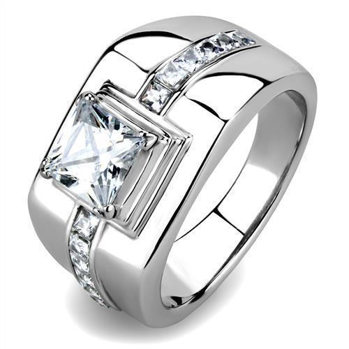 TK3011 - Stainless Steel Ring High polished (no plating) Men AAA Grade CZ Clear