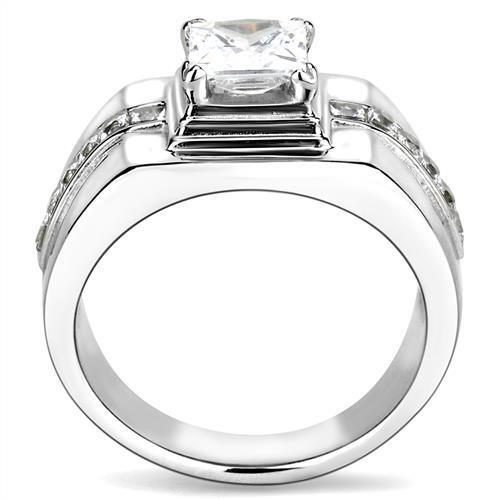 TK3011 - Stainless Steel Ring High polished (no plating) Men AAA Grade CZ Clear