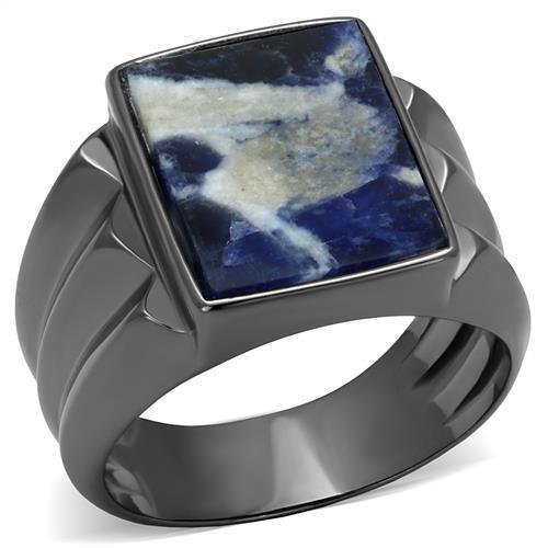 TK3012 - Stainless Steel Ring IP Light Black  (IP Gun) Men Semi-Precious Capri Blue