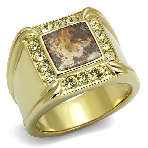 TK3013 - Stainless Steel Ring IP Gold(Ion Plating) Men Semi-Precious Smoked Quartz