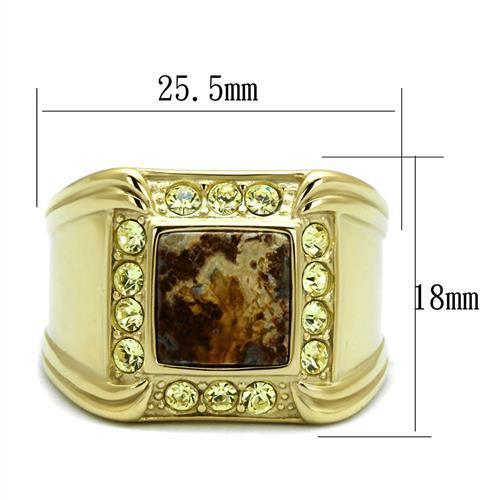 TK3013 - Stainless Steel Ring IP Gold(Ion Plating) Men Semi-Precious Smoked Quartz