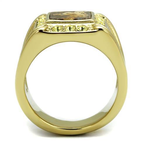 TK3013 - Stainless Steel Ring IP Gold(Ion Plating) Men Semi-Precious Smoked Quartz