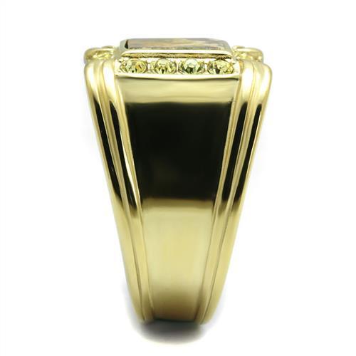 TK3013 - Stainless Steel Ring IP Gold(Ion Plating) Men Semi-Precious Smoked Quartz